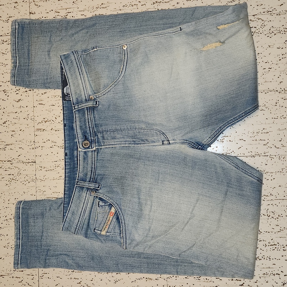 Diesel Light Blue Distressed Krooley T Straight Slim Leg Tapered Denim Jeans